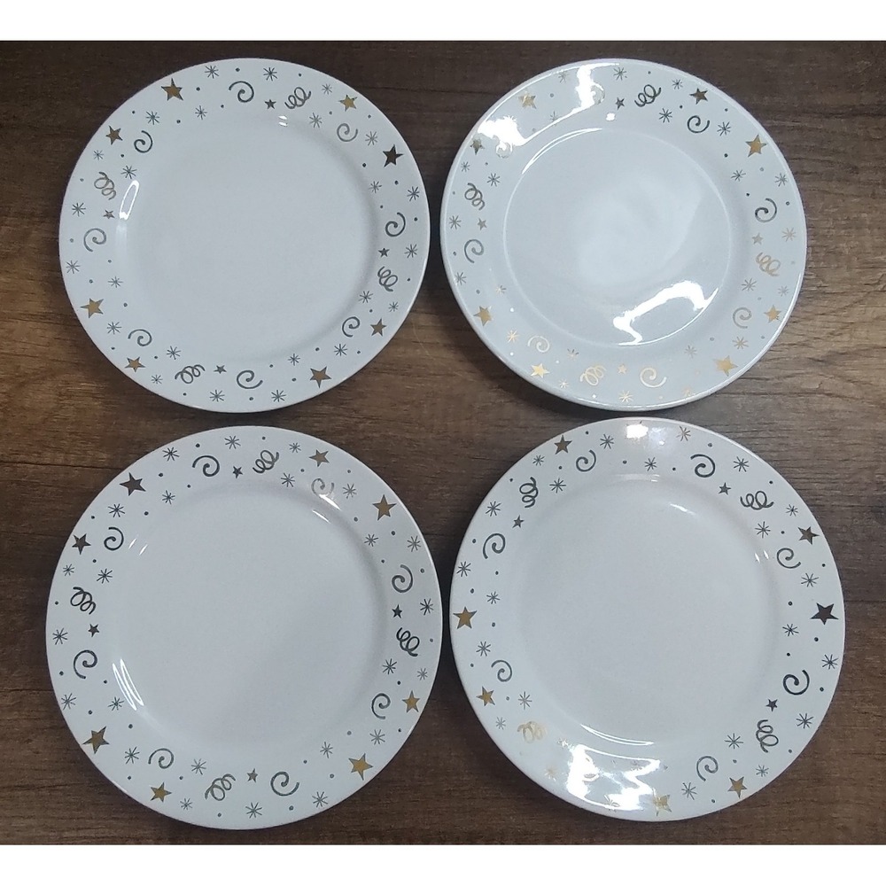 Pampered Chef 8" Dessert Plates Celebration Holiday Stars Swirls